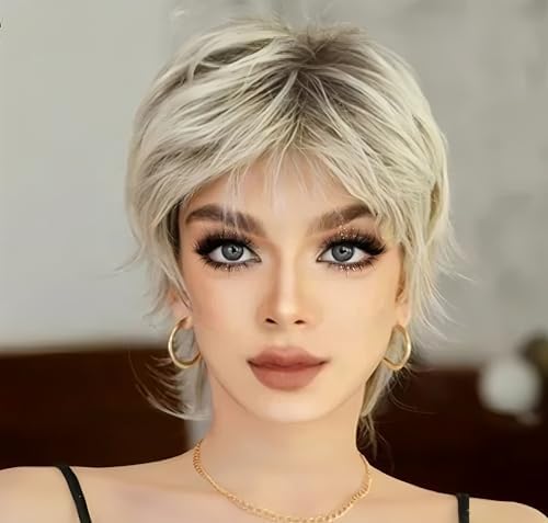 Amazon.com: Kaneles Womens Blonde Short Wig Dark Roots Layered ...