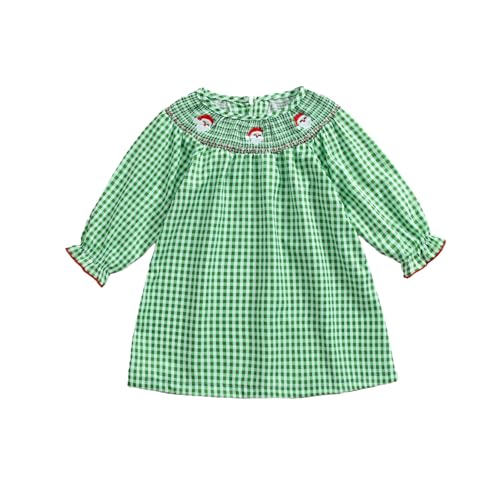 Toddler Baby Girl Christmas Dress Long Sleeve Santa Embroidery Plaid Princess Dresses Cute Christmas Outfits Set