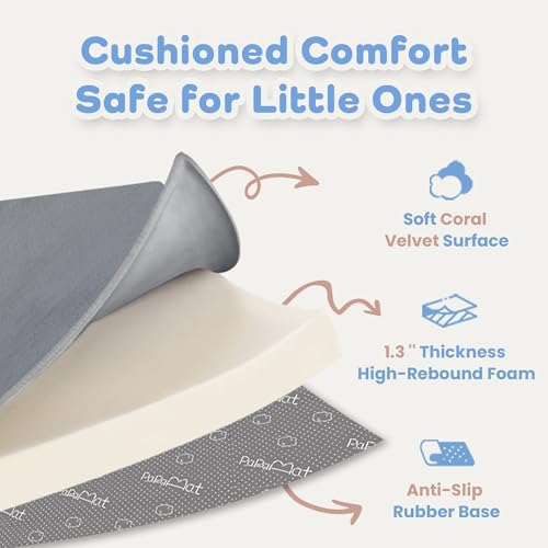 1.3" Thick Baby Floor Play Mat 59x79, Basic Padded Foam Mat for Tummy Time Crawling, Non Slip Cushioned for Babies Toddlers Infants Kids (Dark Grey)