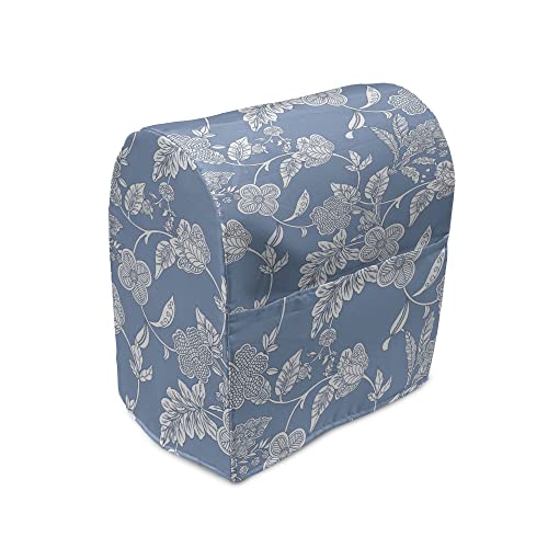 Ambesonne Blue and White Stand Mixer Cover, Illustration Flourishing Garden Flowers Pattern in Vintage Style, Kitchen Appliance Organizer Bag Cover with a Pocket, 6-8 Quarts, Blue White