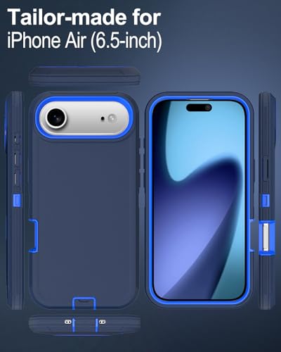 Image of for iPhone Air Case with Port Cover, Rubber Matte Finish, Blue | 3-Layer Heavy Duty Armor, 16ft Drop Protection, Non-Slip Shockproof & Anti-Fingerprint
