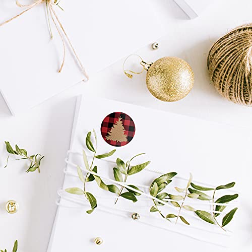 Northwoods Buffalo Plaid Christmas Tree Stickers / 500 Christmas Tags / 1.5" Plaid Holiday Sticker #TOP3