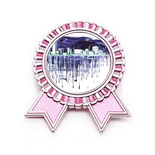 Broche aquarelle ville étoilée nuit rose, bijou de veste en métal M pour femme et homme