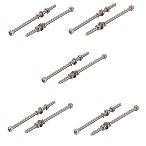 Sourcingmap 10pcs M4x100mm 304 Stainless Steel Knurled Hex Socket Head Bolts Nuts w Washers