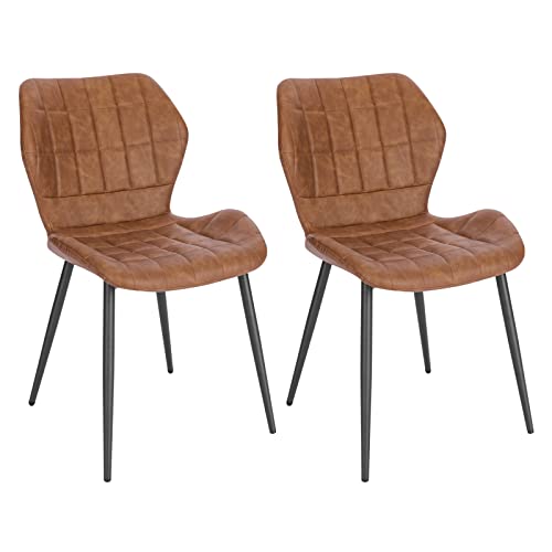WOLTU 2X Sillas Comedor, Silla Cocina con Respaldo en Cuero Sintético de Estilo Vintage, Silla Nordica para Dormitorio, Salón y Comedor, Estructura Metal, Marrón, BH357br-2