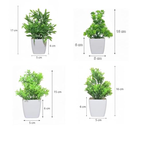 Image of Artificial Plants with Pot 4 Pack | Realistic Looking | Multi Variety | Durable Plastic | No Maintenance | Home Decor | Dimensions: 5 cm X 15 cm (Pack of 4)
