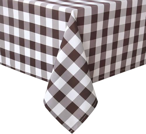 Hiasan Checkered Tablecloth Square 70 x 70 Inch, Coffee and White