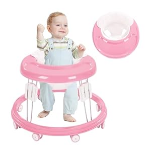 Baby Walker, Foldable Multi-Function Anti-Rollover, 5 Level Height Adjustable, Baby Walkers for 6-15months Suitable for All Terrains (Pink)