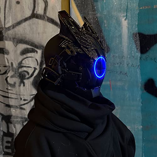 JAUPTO Techwear Mask Punk Mask Helmet,LED Light Cool Samurai Mask,Halloween Cosplay Anime mask