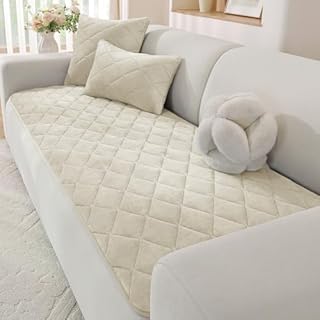 Ystyle Copridivano in Pile Morbido, Telo Copridivano Antiscivolo Antimacchia e Lavabile, Fodera per Divano 1/2/3/4 Posti con Penisola, Tessuto Super Morbido Universale (Beige, 70x150cm)