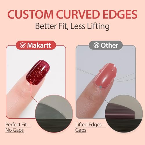 Makartt Semi Cured Gel Nail Strips: Dark Red 32pcs Nail Wraps and 30pcs Toenail Stickers for Women Long Lasting, Easy to Apply & Remove Hema-Free, TPO-Free with 1 Prep Pads, Nail File & Plastic Stick — view 4
