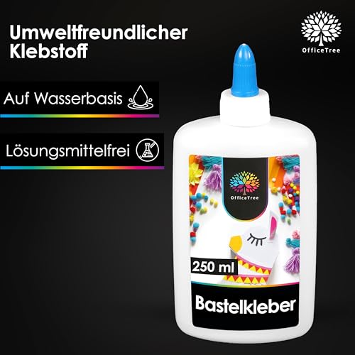 OfficeTree 250 ml Flüssigkleber Bastelkleber Lösungsmittelfrei - Bastelleim Kleber für Kinder geeignet - Transparent Trocknend für Große und Kleine Projekte