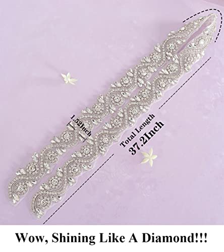 Pardecor Wedding Sash Dress Belt Bridal Rhinestone Belt Crystal Silver Trim Womens Belt Ivory Ribbon for Wedding3