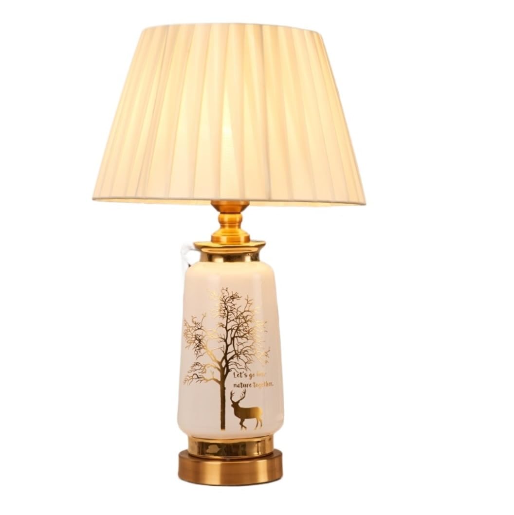 AZHKJKZH Table Lamp Glazed Ceramic Bedside Lamp Fabric Lampshade Metal Nightstand For Living Room Bedroom For Home(B)