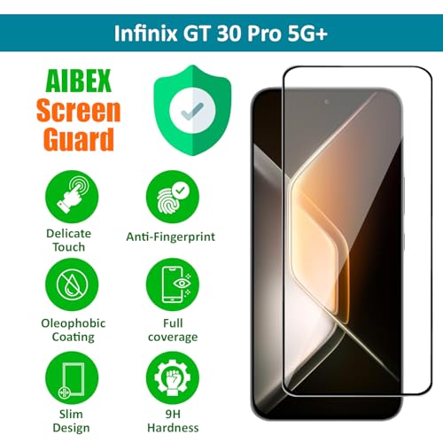 Image of AIBEX Military-Grade Tempered Glass Screen Protector Compatible for Infinix GT 30 Pro 5G / GT 30 5G+ with Edge-to-Edge Coverage and Easy Installation Kit