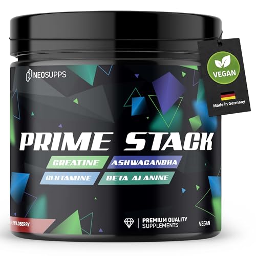 NEOSUPPS Prime Stack Wildberry, Trainings Supplement mit Creatin, Glutamin, Beta Alanin & Ashwagandha, Multi Aminosäuren Pulver, Unterstützung von Muskelaufbau, Regeneration & Leistungssteigerung