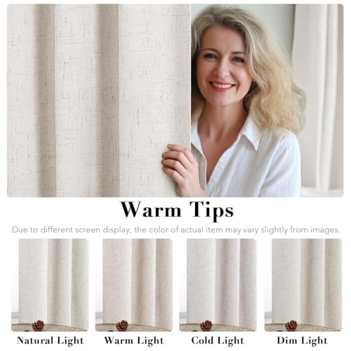 Image of H.VERSAILTEX Linen Curtains 100% Blackout Curtains for Bedroom 102 inch Long Full Light Blocking Nature Linen Blended Window Curtains for Living Room Nickel Grommet (2 Panels, Ivory)