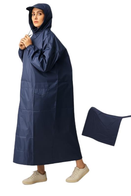 Blue Unisex Full Body Raincoat with Hood & Pouch | Waterproof Poncho for Bike & Travel XL-image-2