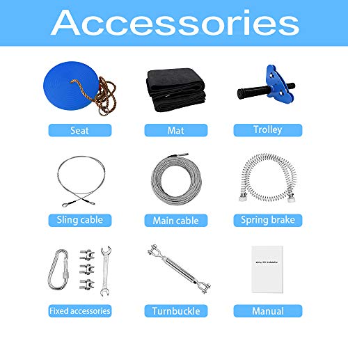 Reisio 100Ft Zipline Kits For Backyard, Adjustable Zipline Kids For Adult Outdoor Play Playground Entertainment Zip Line (Blue) #TOP6