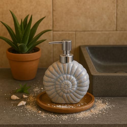 Image of Ceramic Soap Dispenser 300ml (Set of 1) | Multipurpose Lotion, Hand Wash & Liquid Soap Pump Bottle for Bathroom & Kitchen | Shaded Grey Shell Design