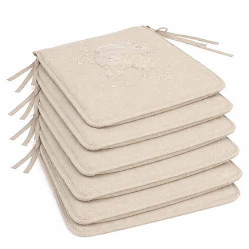 Pack 6 Cojín para silla 40x40x2 cm｜Repelente al agua y fácil de limpiar｜Con cintas de sujeción｜Funda con cremallera desmontable｜Uso interior y exterior｜Ideal para comedor, terraza, jardín u oficina