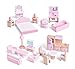 ZDYWY 22 Pieces Wooden Doll House Furniture Toy Set for Kids Children â€“ Bathroom Kitchen Bedroom Living Room 4 Set