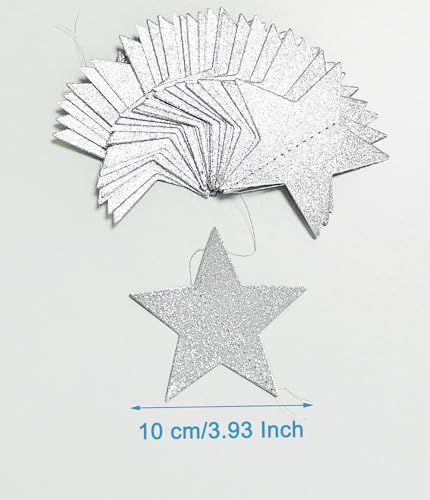 Image of 3-Pack Silver Star Garland Banner - Twinkle Twinkle Little Star Decorations for Christmas, Baby Shower & Birthday, 4-Inch Stars, 13 Feet Long, Holiday Party Hanging Decor