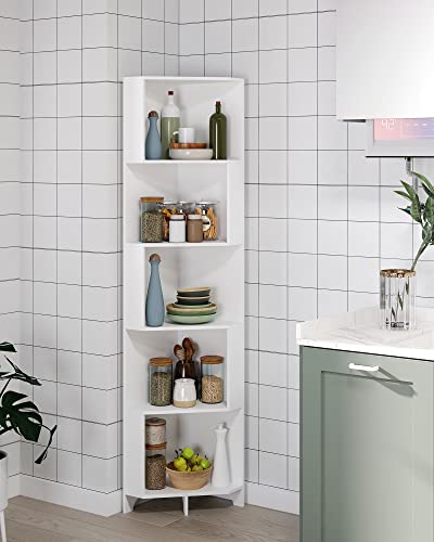 Yusong Bookshelf Corner Shelf Bookcase, Wooden 5-Tier Book Shelves Display Cabinet For Living Room,Bedroom,Bathroom, White #TOP4