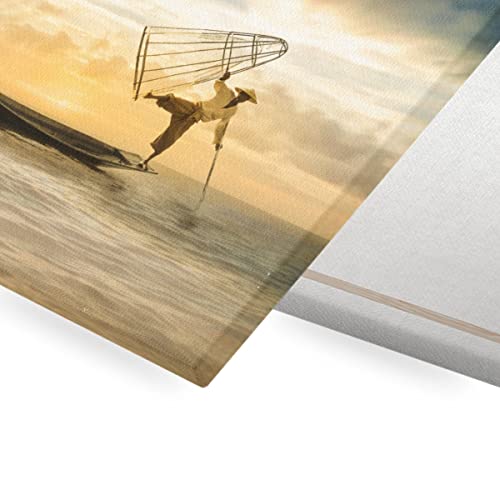Toile imprimée pêcheur indonésien avec finitions soignées pour mur chic