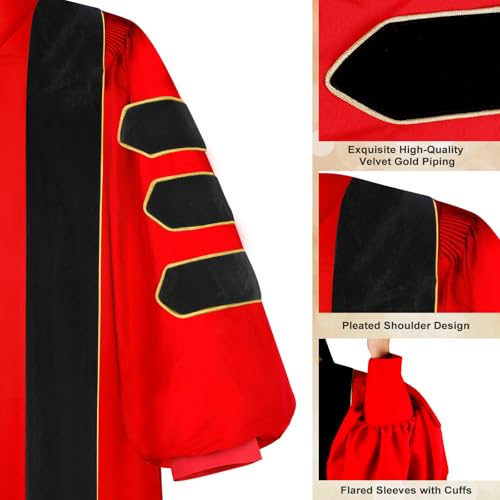 Image of Unisex Doctoral Graduation Gown with Gold Piping | Academic doctoral Cap and Gown for Graduation Ceremony