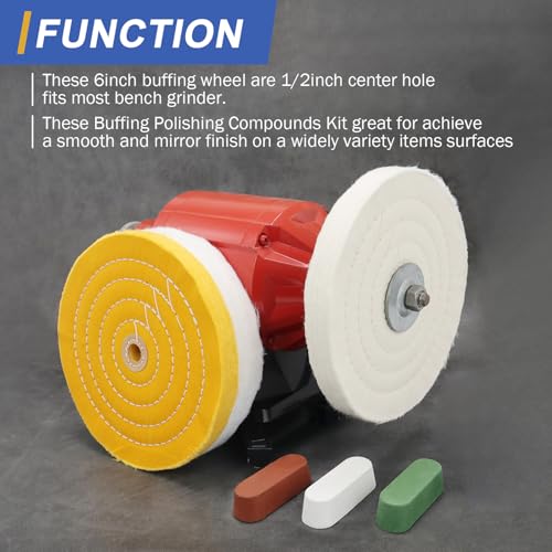 Image of SCOTTCHEN 8inch Buffing Polishing Wheels 5 /8 inch Arbor Hole,Soft /Fine /Medium for Bench Grinder-3PCS,with Buffing Polishing Cutting Compounds 7.4 Oz.Kit