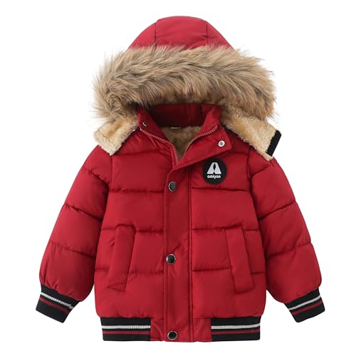 AMIYAN Toddler Down Winter Coat Boys Girls Fleece Jacket Hooded Thickened Warm Coat Outerwear for Kids 1-6 Years