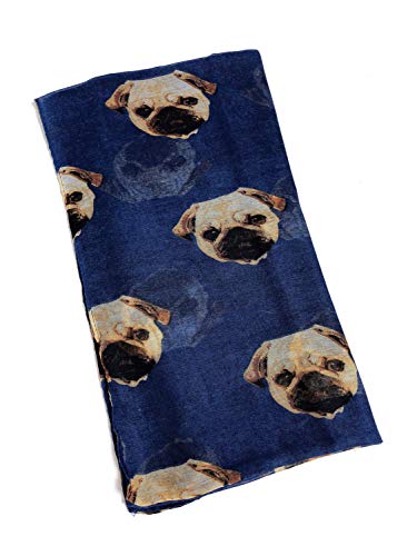 Gerinly Cute Pugs Print Neck Scarfs Soft Cotton Women Hijab Wrap Scarfs (Blue) #TOP4