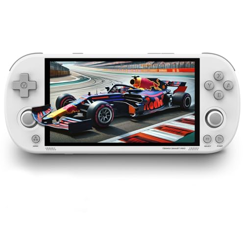 Trimui Smart Pro Consola de juegos portátil, emulador preinstalado de 4.96 pulgadas con tarjeta TF de 128/256 GB, consola de juegos retro con sistema Linux Allwinner A133P procesador (blanco-128 GB)