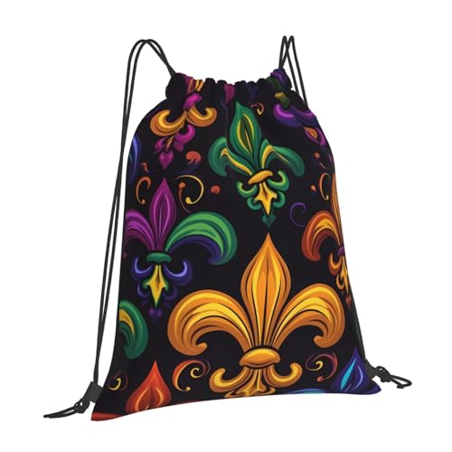 Colorful Mardi Gras Drawstring Backpack Bag Fleur De Lis String Sports Gym Sack for Men Women Lightweight Cinch Sports Sackpack for Travel Yoga Beach Swimming2