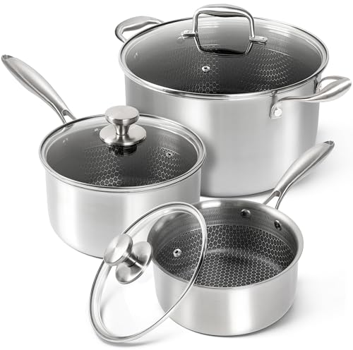 Comparison: Best Stock Pot Set 9 MICHELANGELO 6 Pcs Tri-ply Stainless Steel Pot Set, 2QT & 3QT & 8QT Pot with Lids, Nonstick HoneyComb Interior Cooking Pot Set, Compatible with All Cooktops, Oven & Dishwasher Safe
