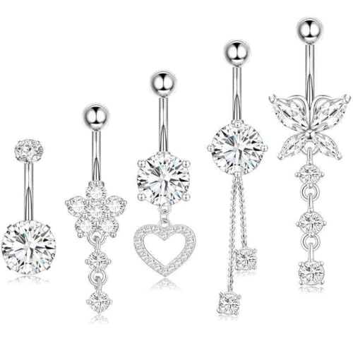 ZILZUFA Piercing Nombril en Acier Chirurgical avec Strass Argenté, Barre en Argent pour Piercing...