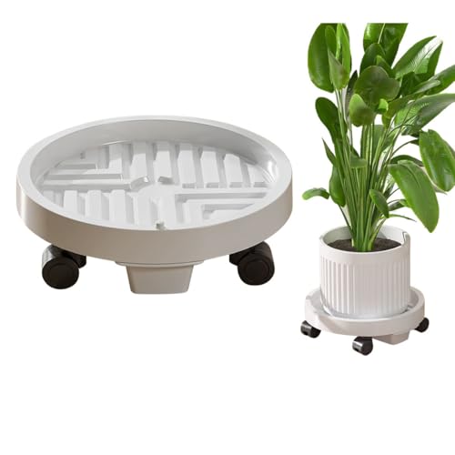 Rolling Plant Stand with Water Storage – Indoor/Outdoor Flower Pot Cart 25.4 cm White Plant Support with Seedling Trays for Easy Mobility and Stylish Display