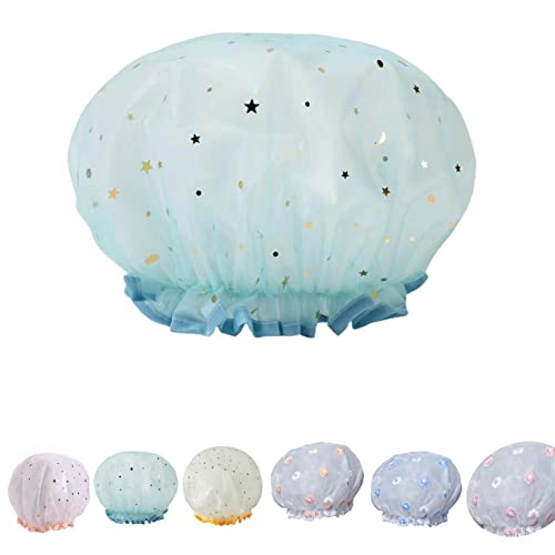 Bath Cap , Waterproof Shower Cap , Reusable Shower Cap For Women Hair Protection, Medium Size Shower Cap For Women & Kid Double Layer Hair Caps , Peva Waterproof (Blue) #TOP23