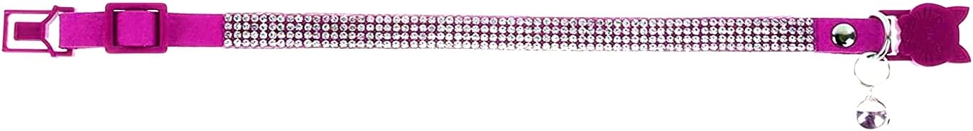 haoyueer Rhinestones Dog Cat Collars with Bell Bling Pet Puppy Collars with Soft Velvet Crystal Collars Girl Jeweled Necklace (Hot Pink) - Image 4