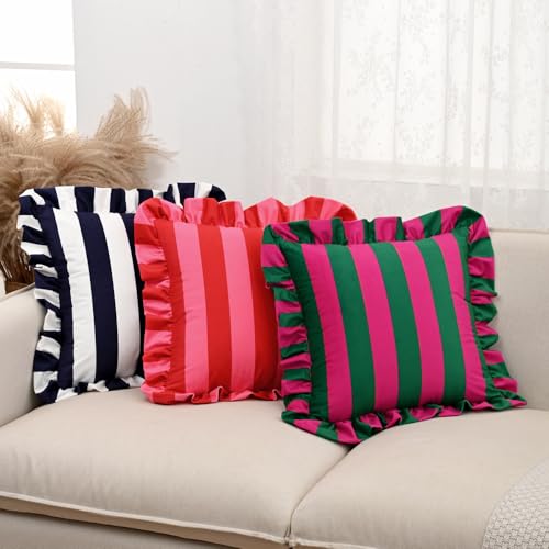 vctops Ruffle Square Throw Pillow Covers Boho Navy and view 6