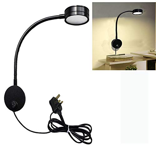 WIVION Lampe de Lecture Murale avec Applique Murale Flexible, Lampe de Table avec Interrupteur à fiche pour Chambre, Bureau, établi, Studio (Noir et Blanc Chaud) Cover