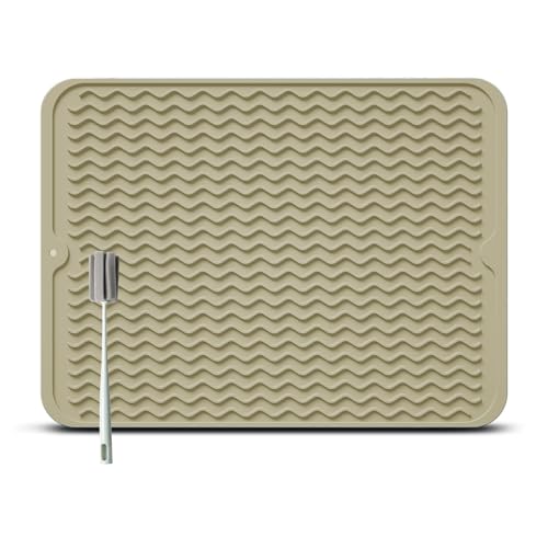 Bibykivn Tappetino Scolapiatti in Silicone - 40 x 30 cm Grande Antiscivolo, Senza BPA, Arrotolabile con Spazzola per la Pulizia in Spugna