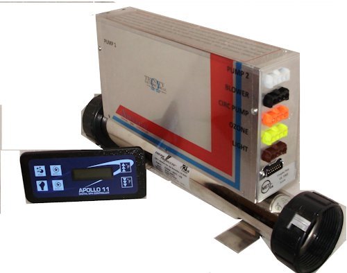 Apollo 11 V-Pack Digital Spa Controller /Spa Pack / Replacement Spa Control System with Heater, Sensors & Topside Control - Operates (2) 2 Speed Pumps, Blower, Ozone, Fiber Optic Light. 12V Light