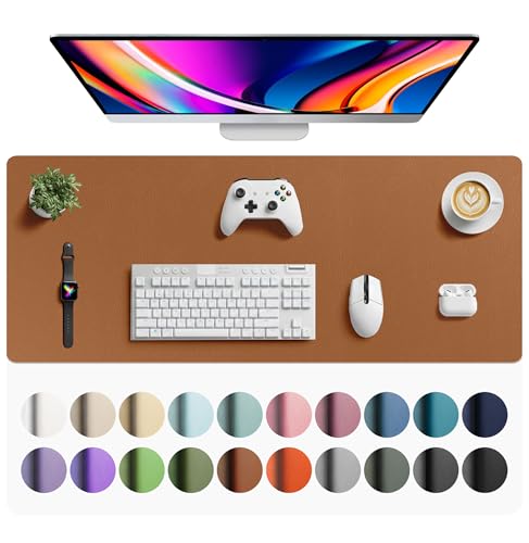 Image of Aothia Faux Leather Desk Mat - Large Mouse Pad, Non-Slip PU Leather Blotter, Waterproof Writing Surface for Office and Home (Brown, 42 inch x 17 inch)
