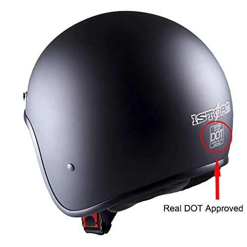 1Storm Motorcycle Mopeds Open Face Helmet Scooter Pilot Half Face Helmet With Peak Visor, Matt Black #TOP4