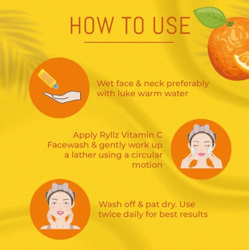 Image of RYLLZ ESSENTIALS Vitamin C Face Wash | With Salicylic Acid, Hyaluronic Acid & Niacinamide | For Glowing Skin, Dark Spots, Oil Control, Open Pores, Uneven & Dull Skin | 100 ml