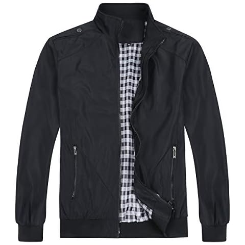 Allthemen Herren Jacke mit Stehkragen Übergangsjacke Herbst Freizeit Sportjacke Bomberjacke #7533 Schwarz XL Cover
