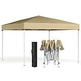 SONGMICS Gazebo 3 x 3 m, Tendone Pieghevole, Protezione Solare, Resistente alla Pioggia Leggera, Portatile, per Cortile, Giardino, Mercato, Beige GCT102LZ01