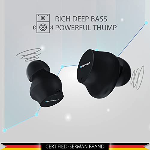Image of Blaupunkt Germany's BTW25 Bass Pro Truly Wireless Bluetooth Earbuds with Premium Sound, Type C Fast Charging in Ear Headphones with Mic, Black